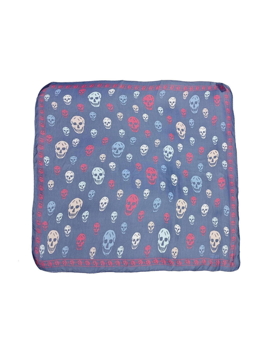 Alexander McQueen Skull Print Silk Scarf Blue Pink